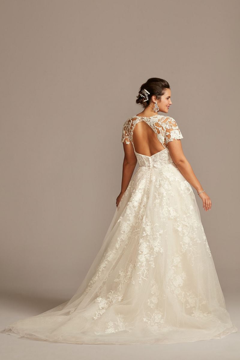 Cap Sleeve Lace Illusion Plus Size Wedding Dress 8CWG833 - Onedaybride