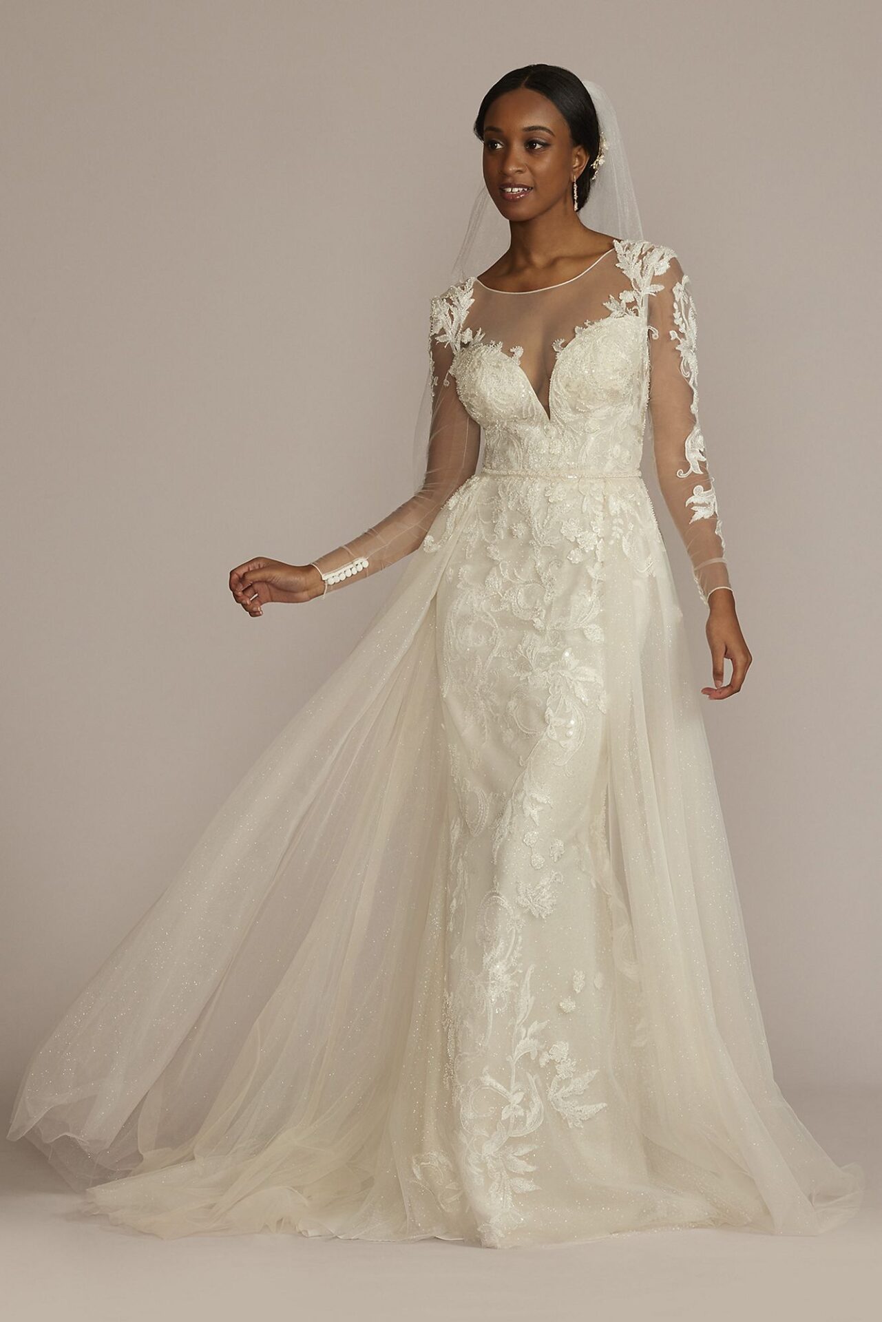 Beaded Sheath Wedding Dress With Overskirt Style Cwg933 Onedaybride 4373