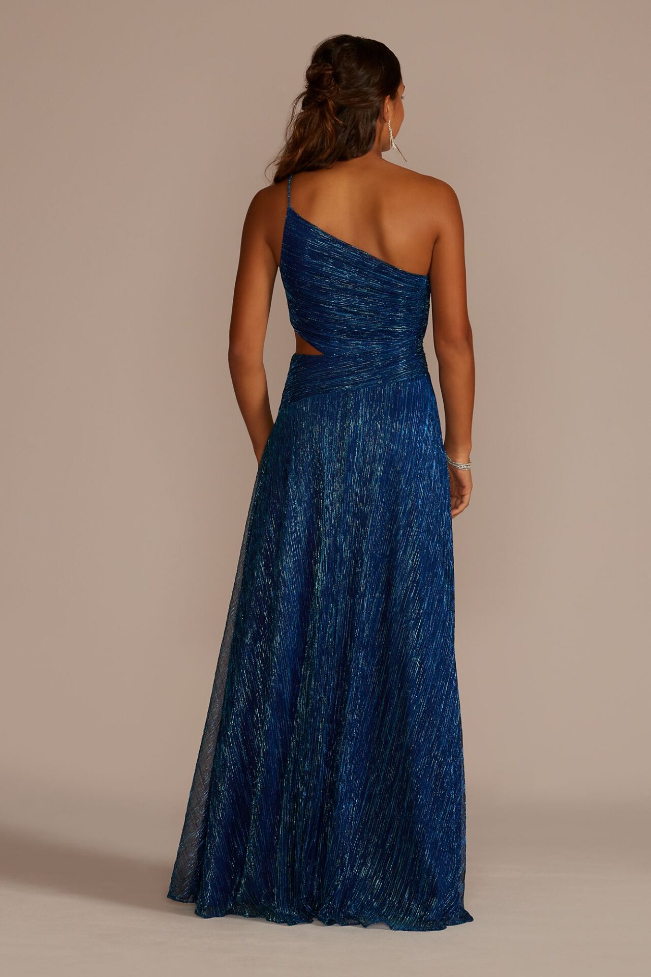 One Shoulder Metallic A-Line Dress with Cutout A25539