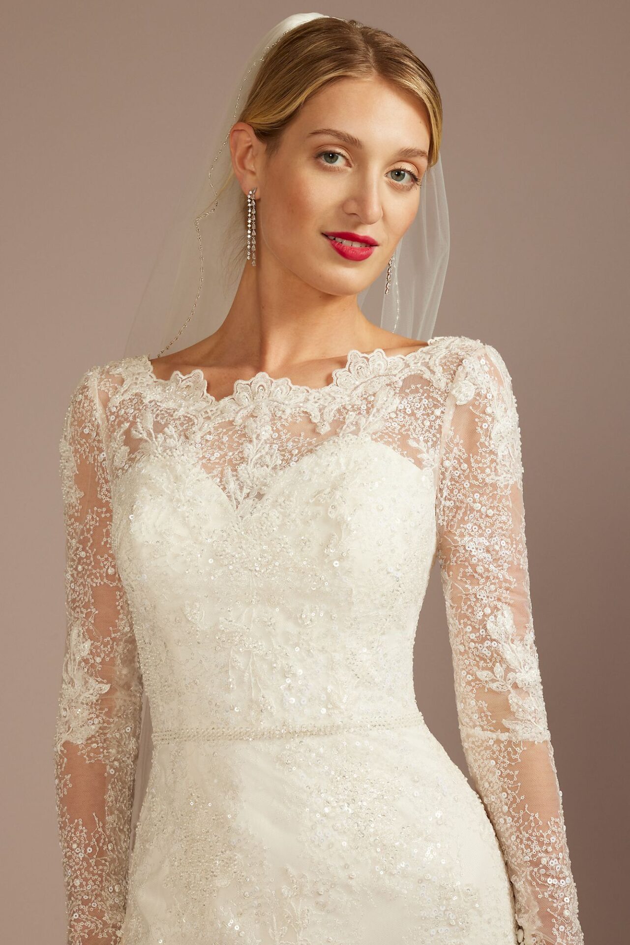 Beaded Lace Long Sleeve Sheath Wedding Dress CWG975 – Onedaybride