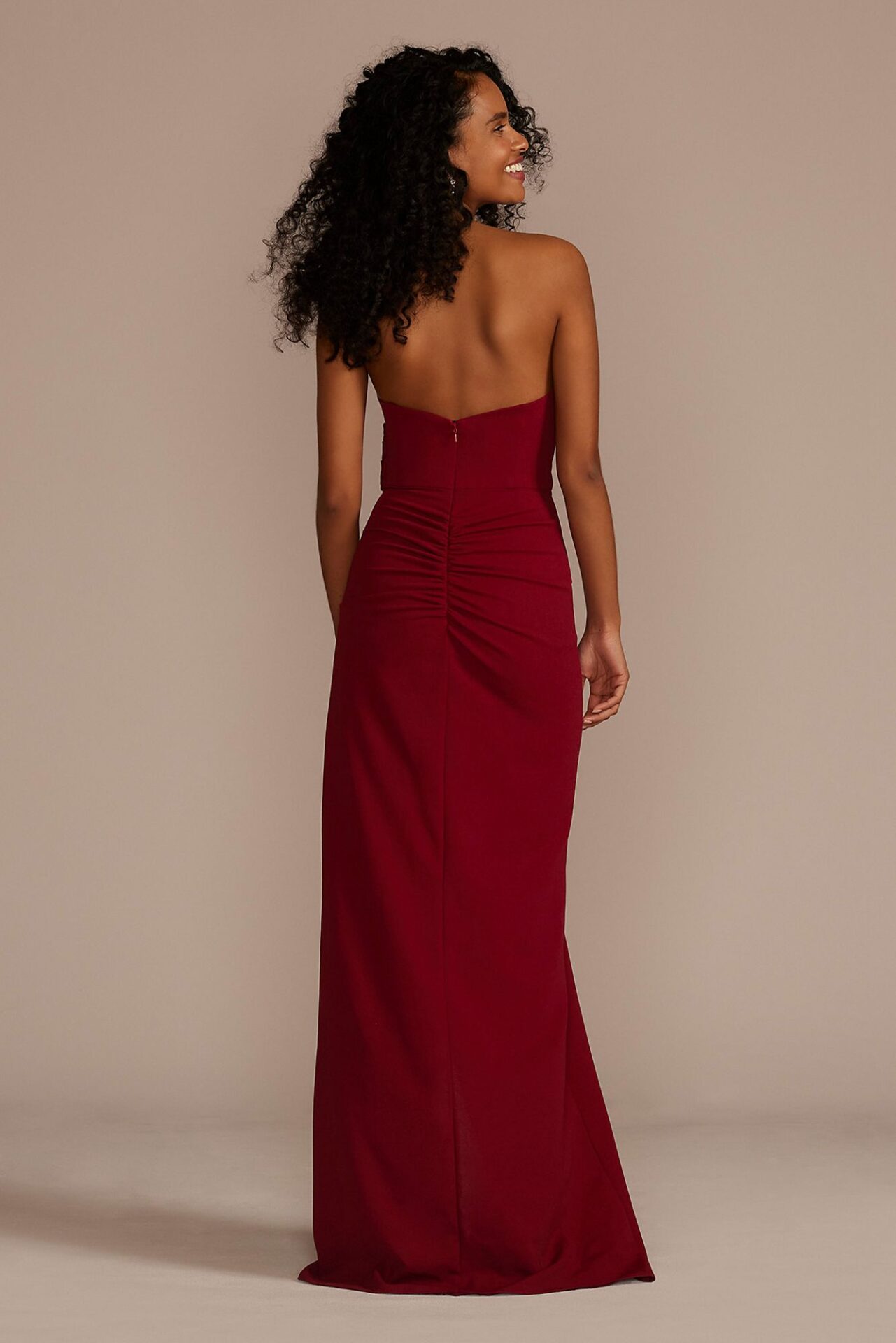 Strapless Draped Crepe Sheath with Slit D21NY22513