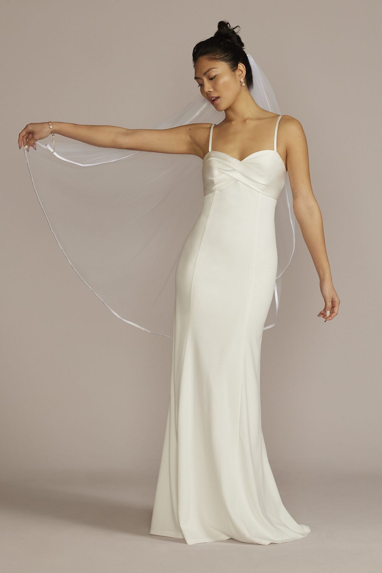 Satin Crepe Empire Sheath Plus Size Wedding Dress SDWG1087