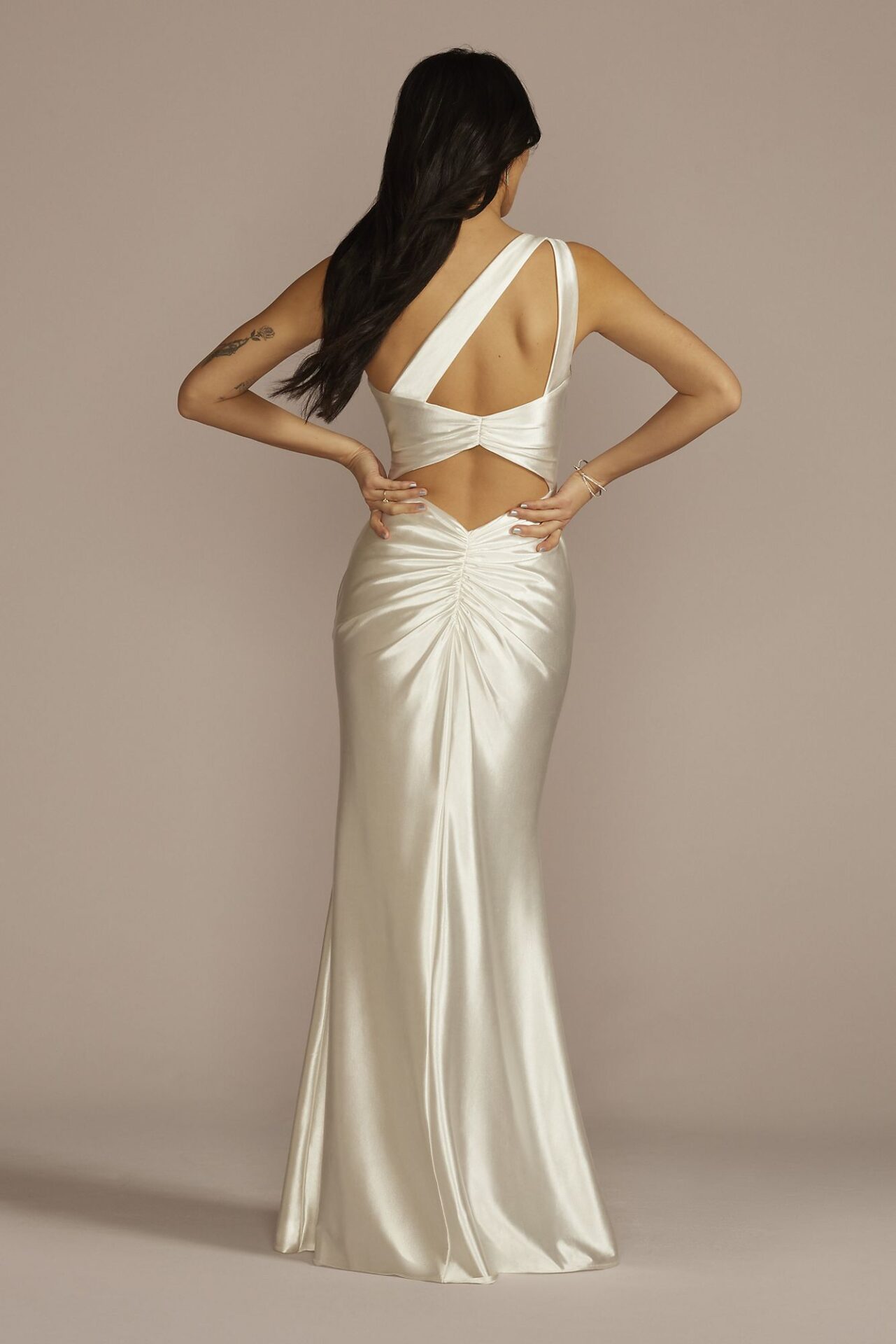 One-Shoulder Ruched Back Sheath Wedding Dress SDWG1116