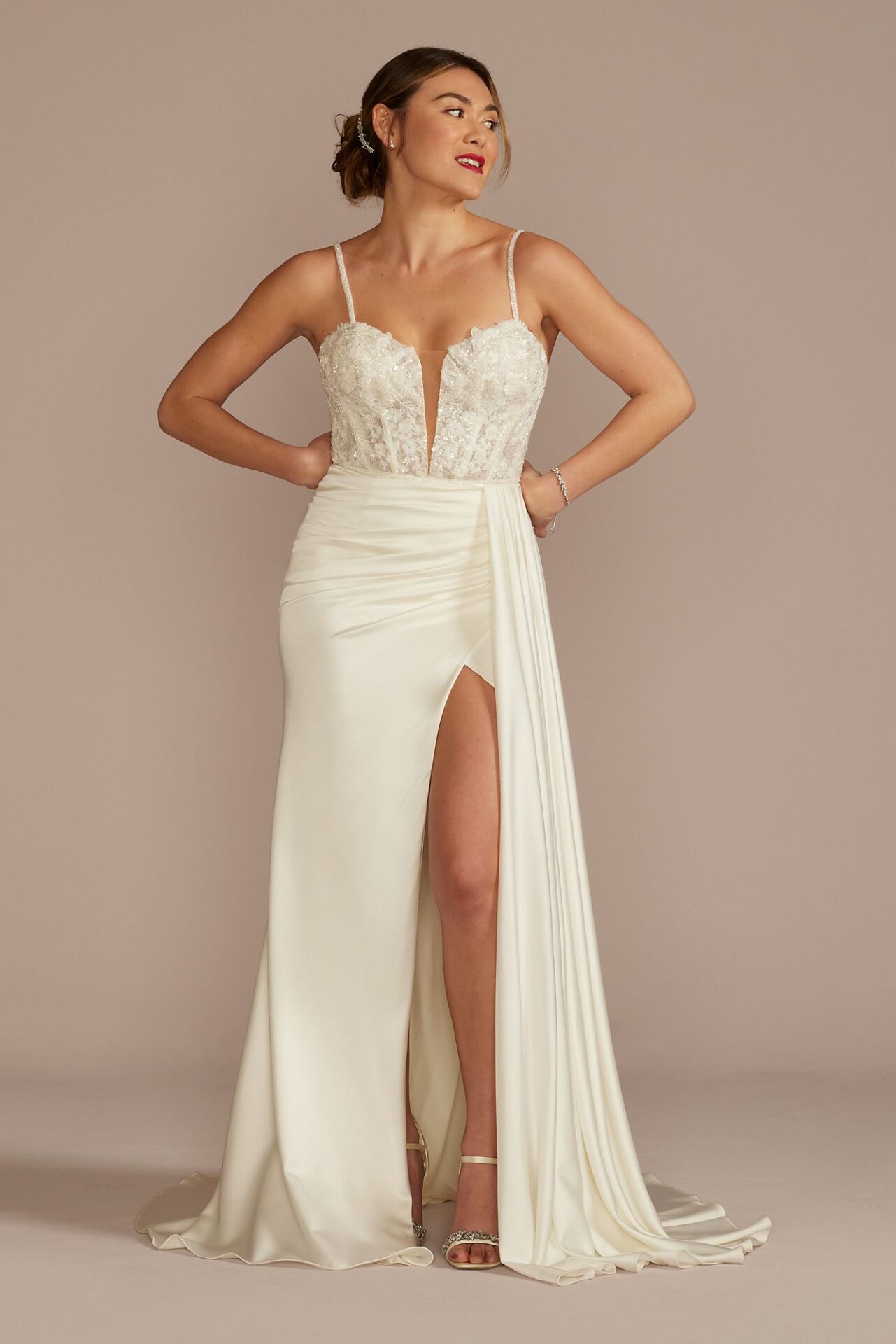 Beaded Corset Bodice Sheath Draped Wedding Dress SWG950