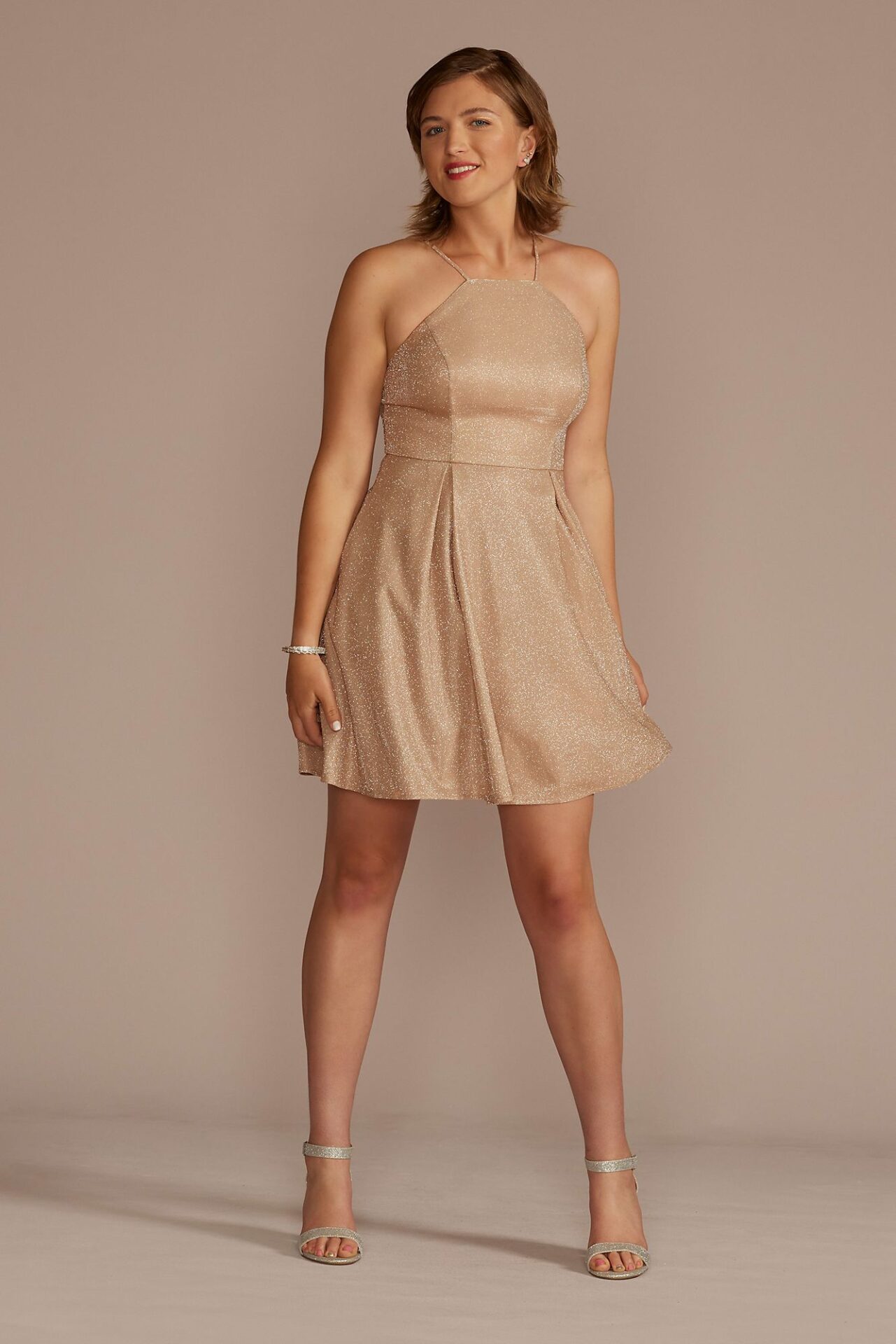 Glitter High-Neck Short A-Line Dress WBM3209