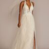 Lace Applique Halter Tall Plus Wedding Dress WG4071