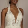 Lace Applique Halter Tall Plus Wedding Dress WG4071